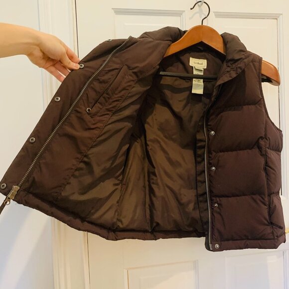 Vintage LL Bean Puffer Vest Jacket Women's Brown Down Insulated Size Small - Picture 7 of 9